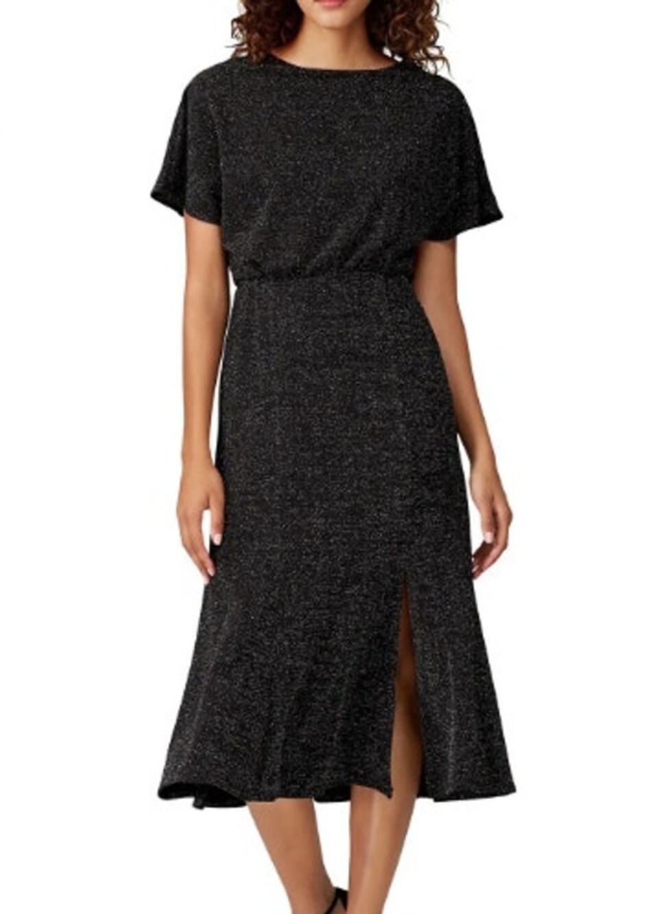 Donna Morgan Silver Metallic Side Slit Knit Midi Dress Size 8